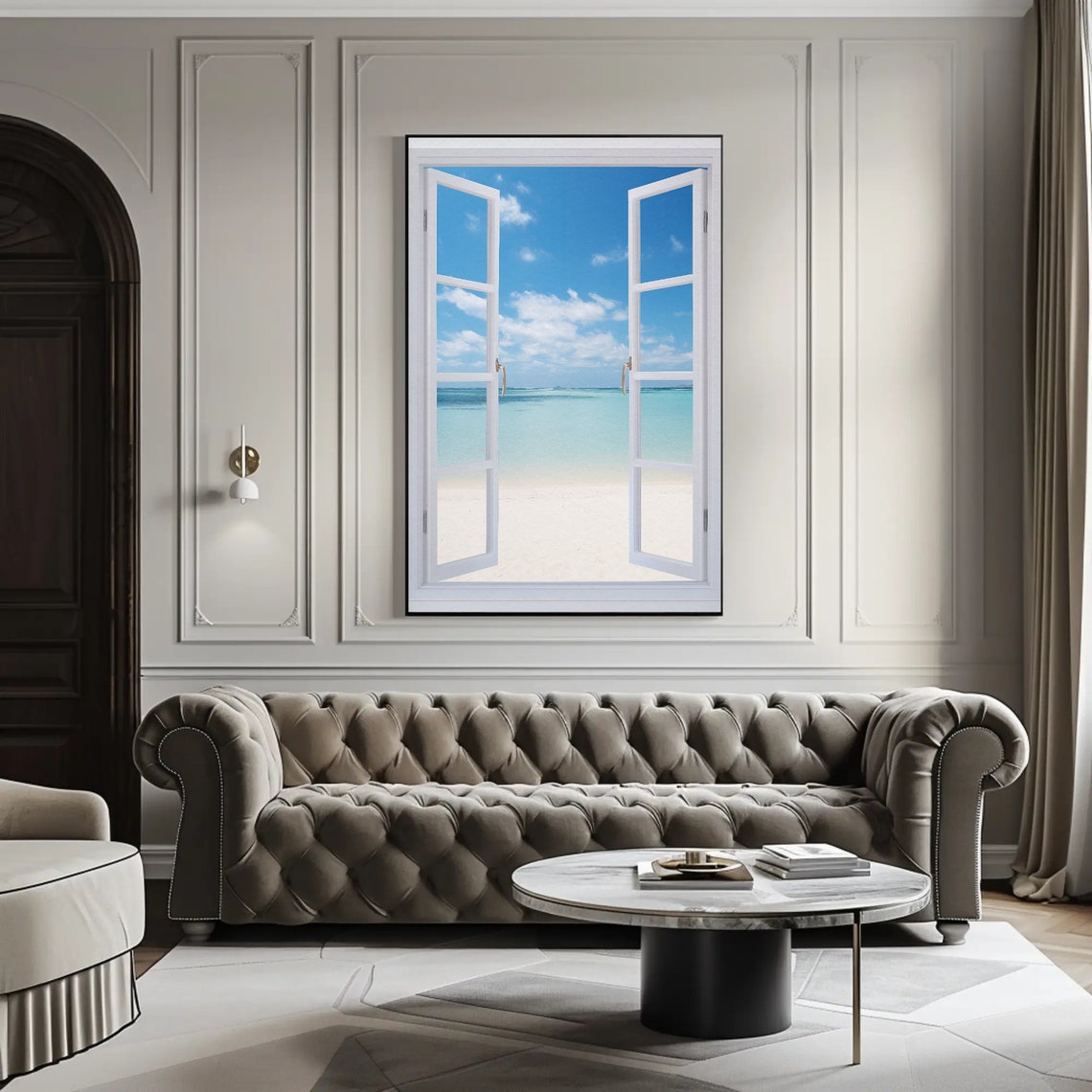 Tropical Beach Faux Window Open Window Coastal Ocean View Poster - Image 5