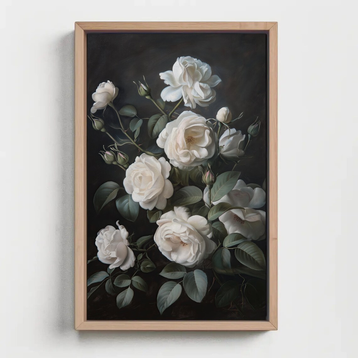 White Roses Dark Academia Oil Painting Botanical Moody Floral Poster - Image 4