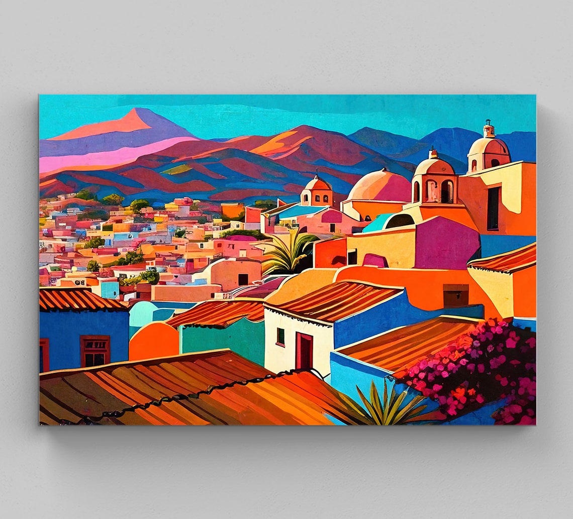 Colorful Mexican Mountain Town Rooftops With Domed Church Poster
