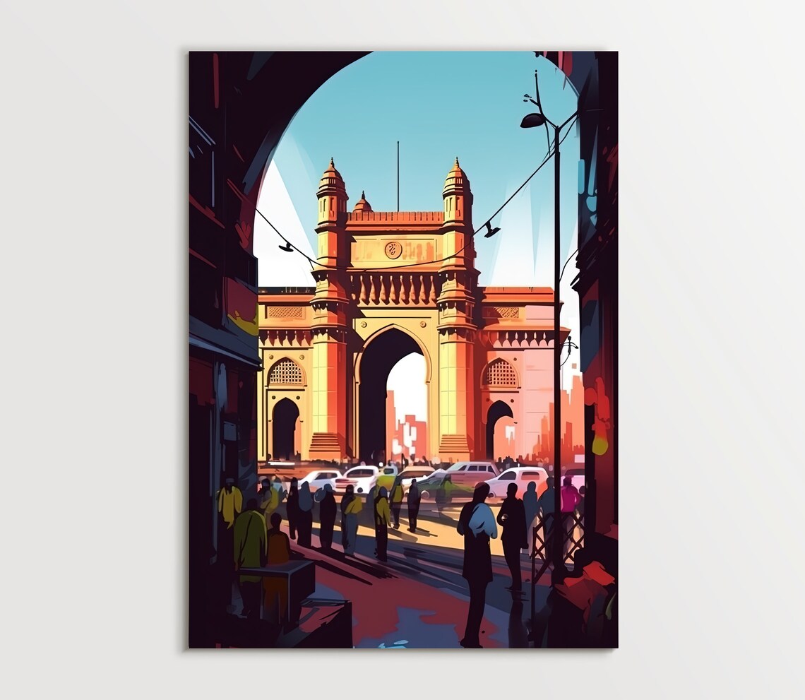 Gateway Of India Print Busy Mumbai Painting Bombay Wall Art Indian Decor Indian Painting Indian Home Decor India Art Indian Print - Image 5