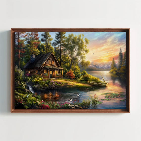 The House By The River Painting Framed Print Poster Scenic Wall Art Ready To Hang Perfect For Living Room Or Office