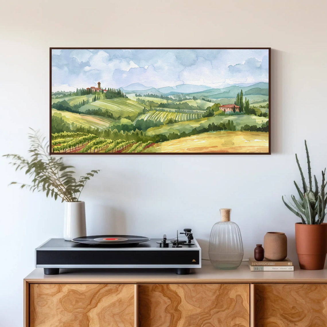 Tuscan Countryside Vineyards and Cypress Trees Watercolor Poster - Image 4