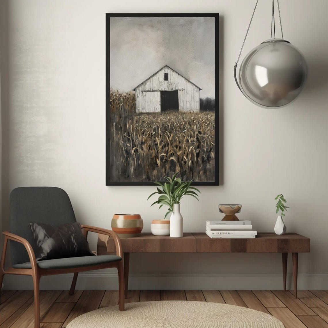 Weathered White Barn In Golden Cornfield Moody Country Poster - Image 3