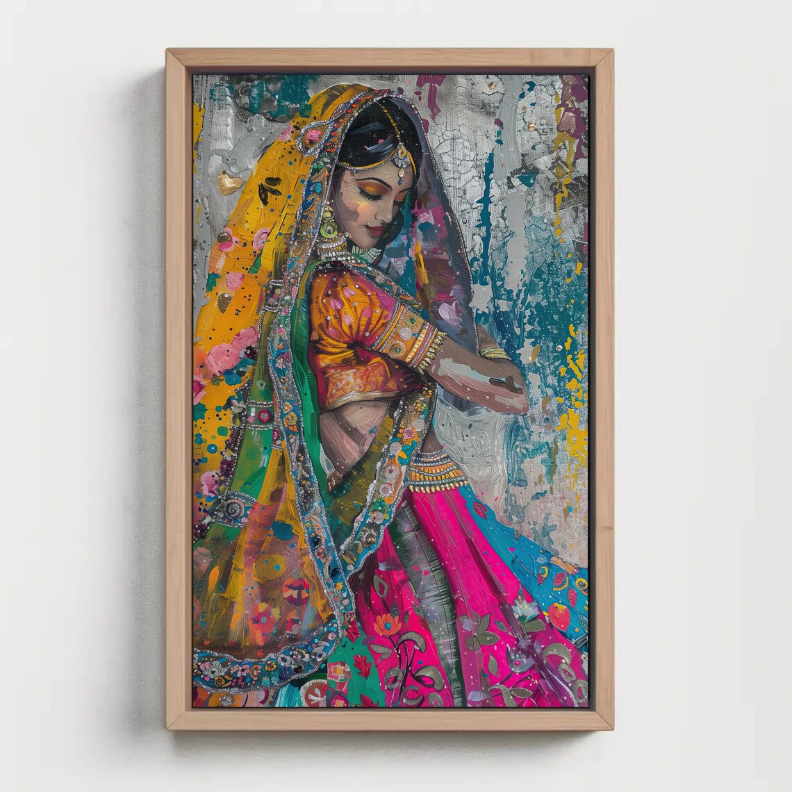 Indian Woman Abstract Painting, South Asian Wall Art - Image 4