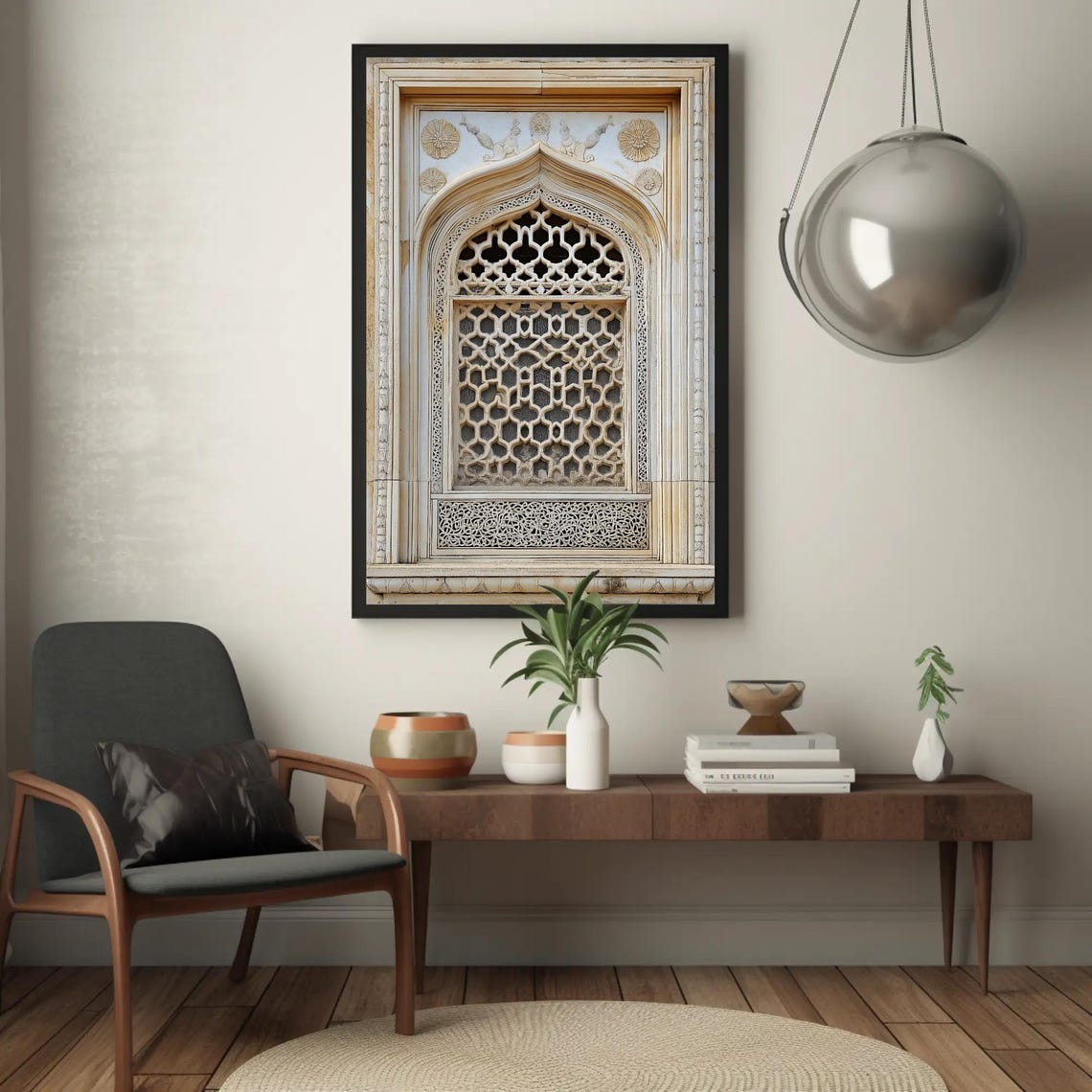 White Marble Jaali Window with Mughal Latticework Detail Art Poster - Image 4