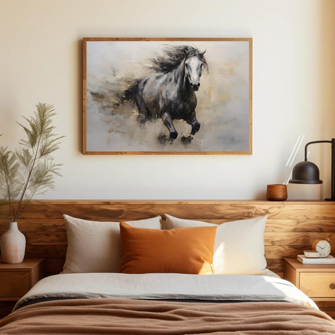 Galloping Gray Horse with Flowing Dark Mane in Abstract Style Poster - Image 5