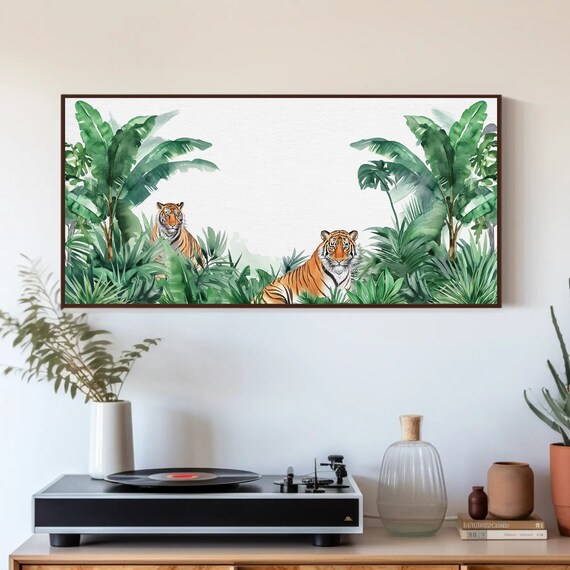 Two Tigers Resting in Green Jungle Foliage Watercolor Poster