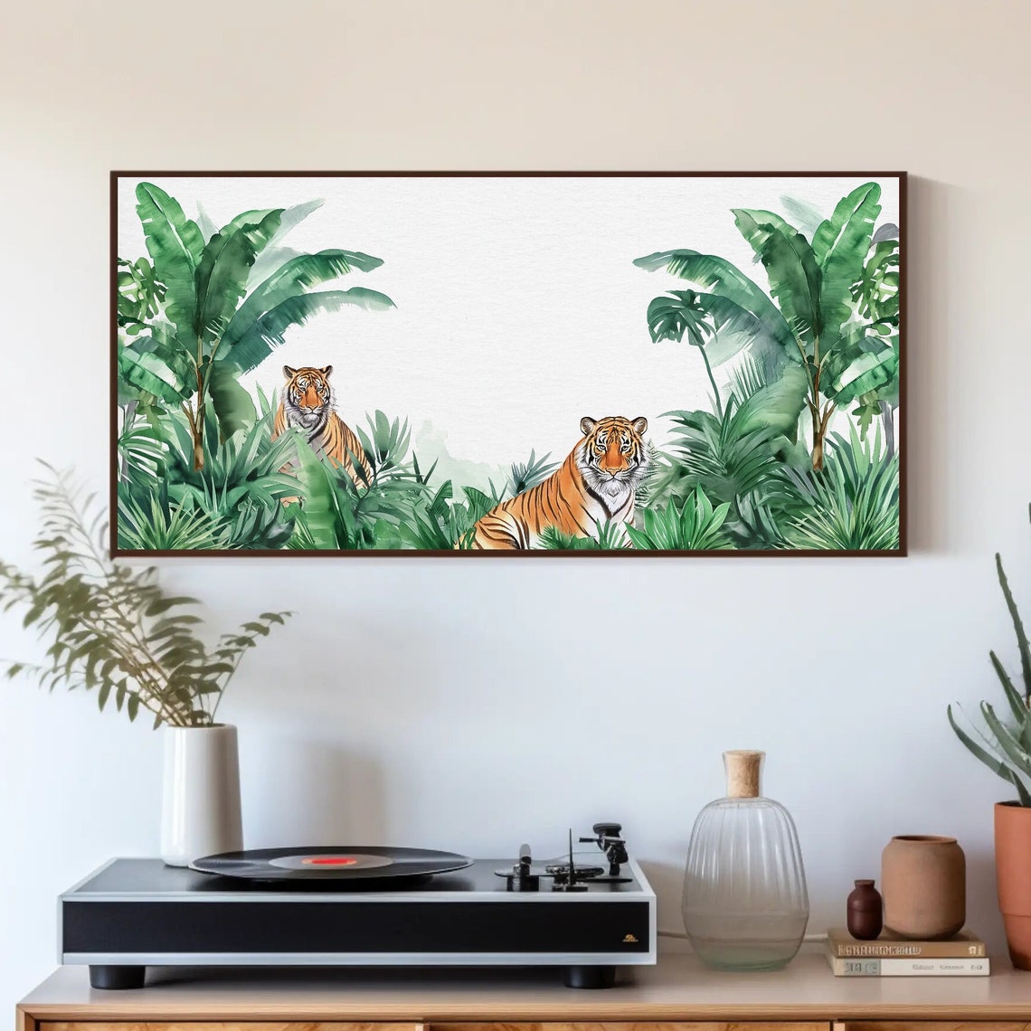 Two Tigers Resting in Green Jungle Foliage Watercolor Poster