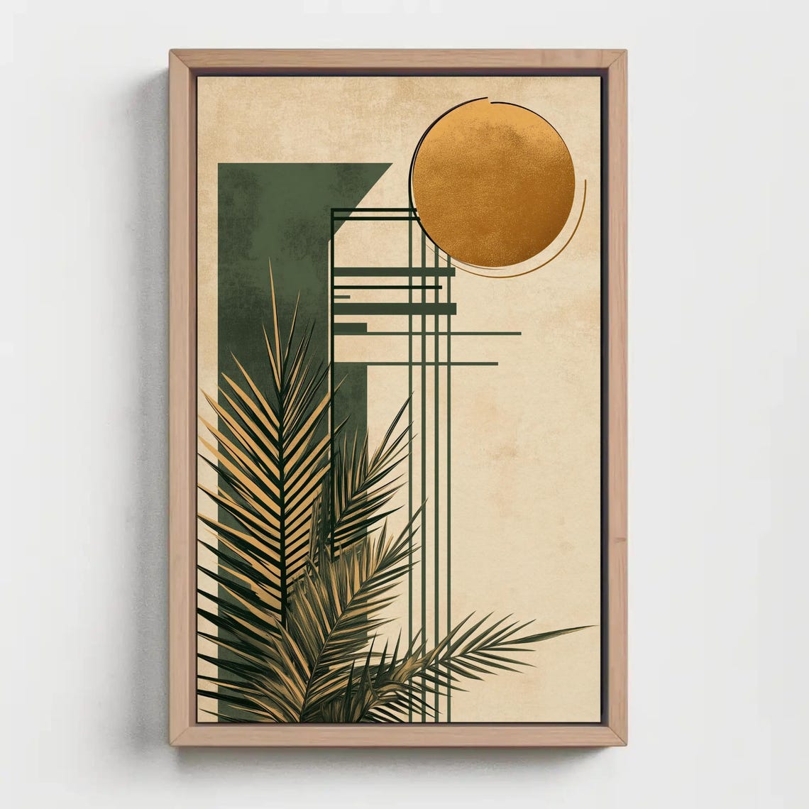 Geometric Gold Sun And Palm Leaves Sage Green Modern Art Poster - Image 3