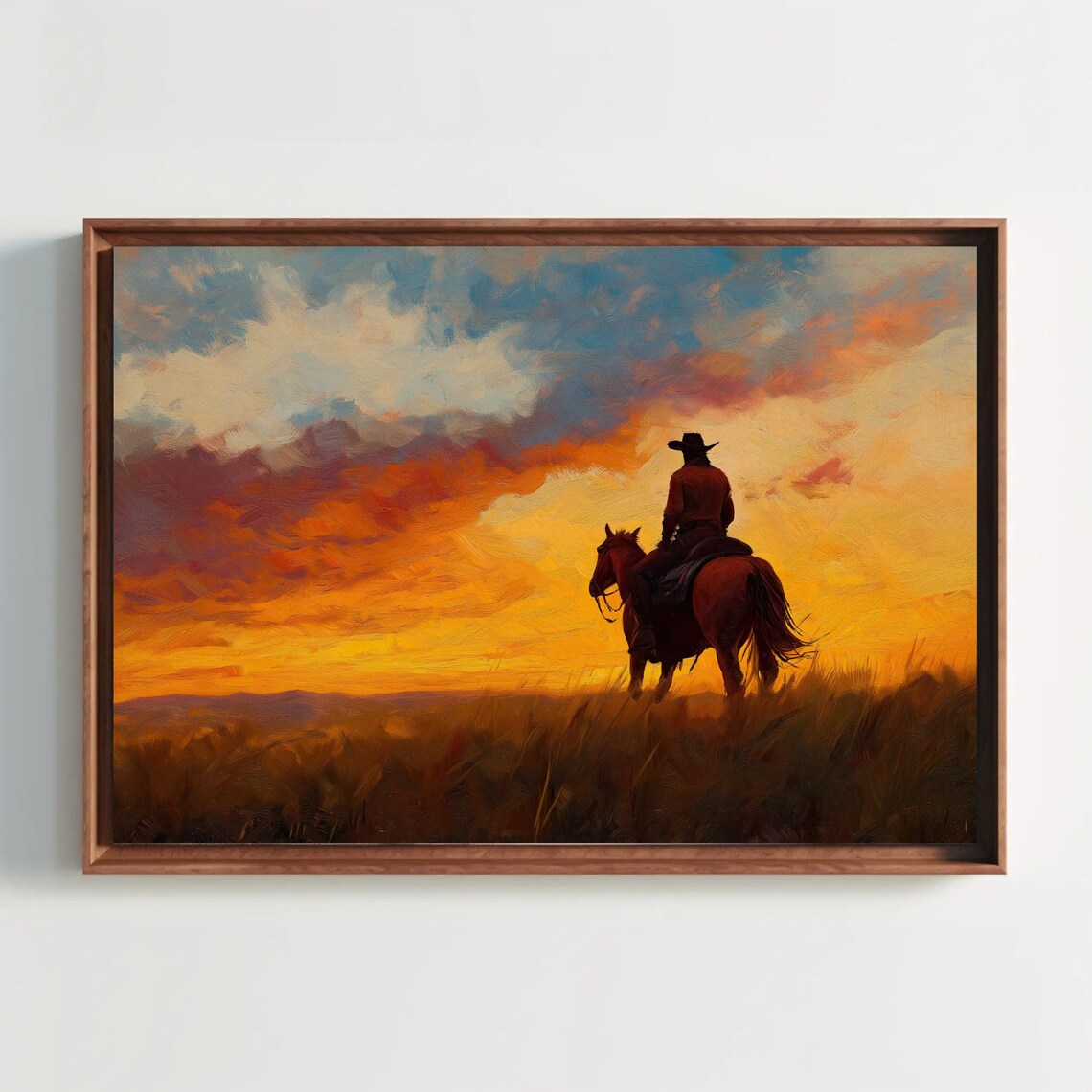 Argentine Gaucho at Sunset, Rustic Landscape Art Print