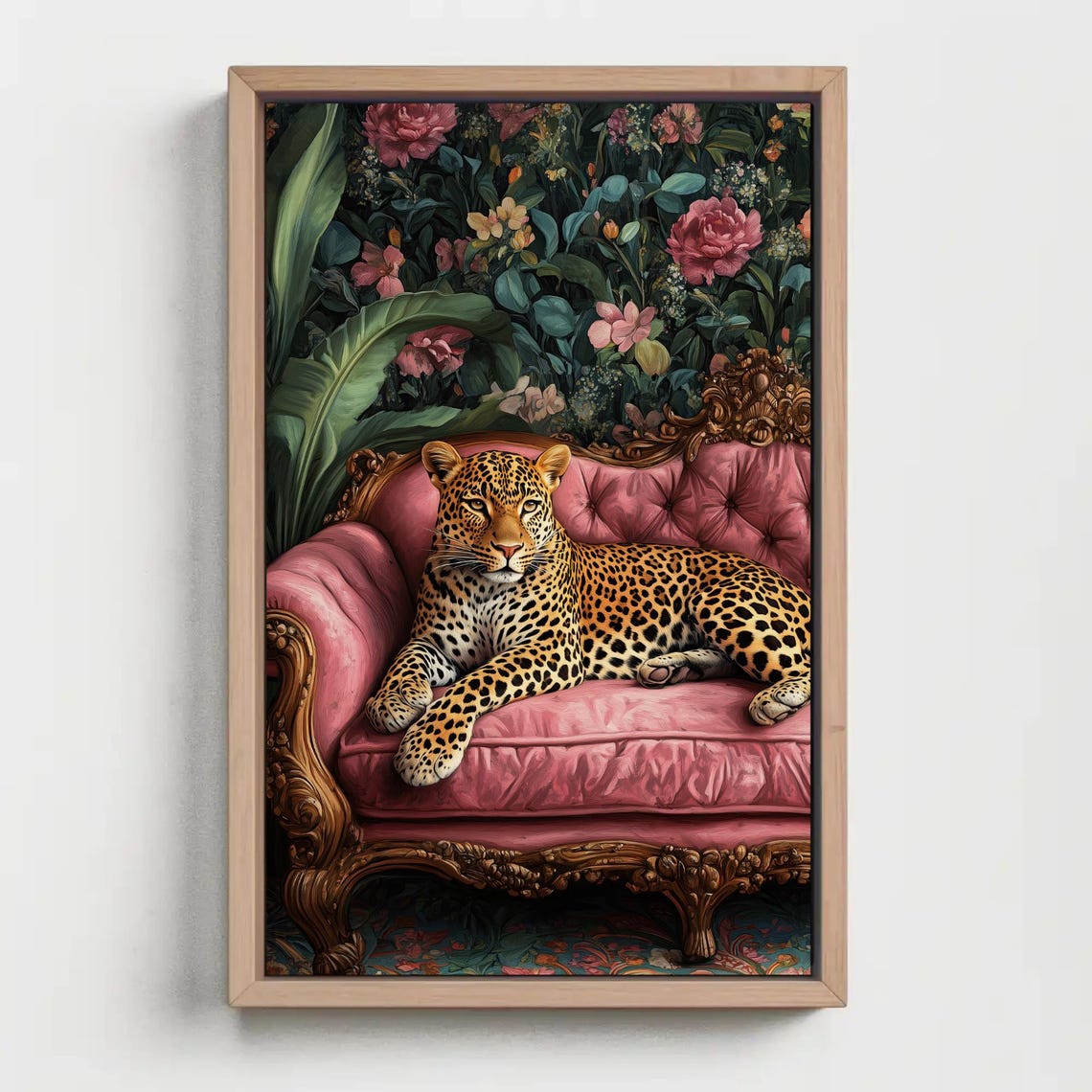 Leopard Lounging On A Pink Velvet Sofa Glam Wildlife Art Poster - Image 2