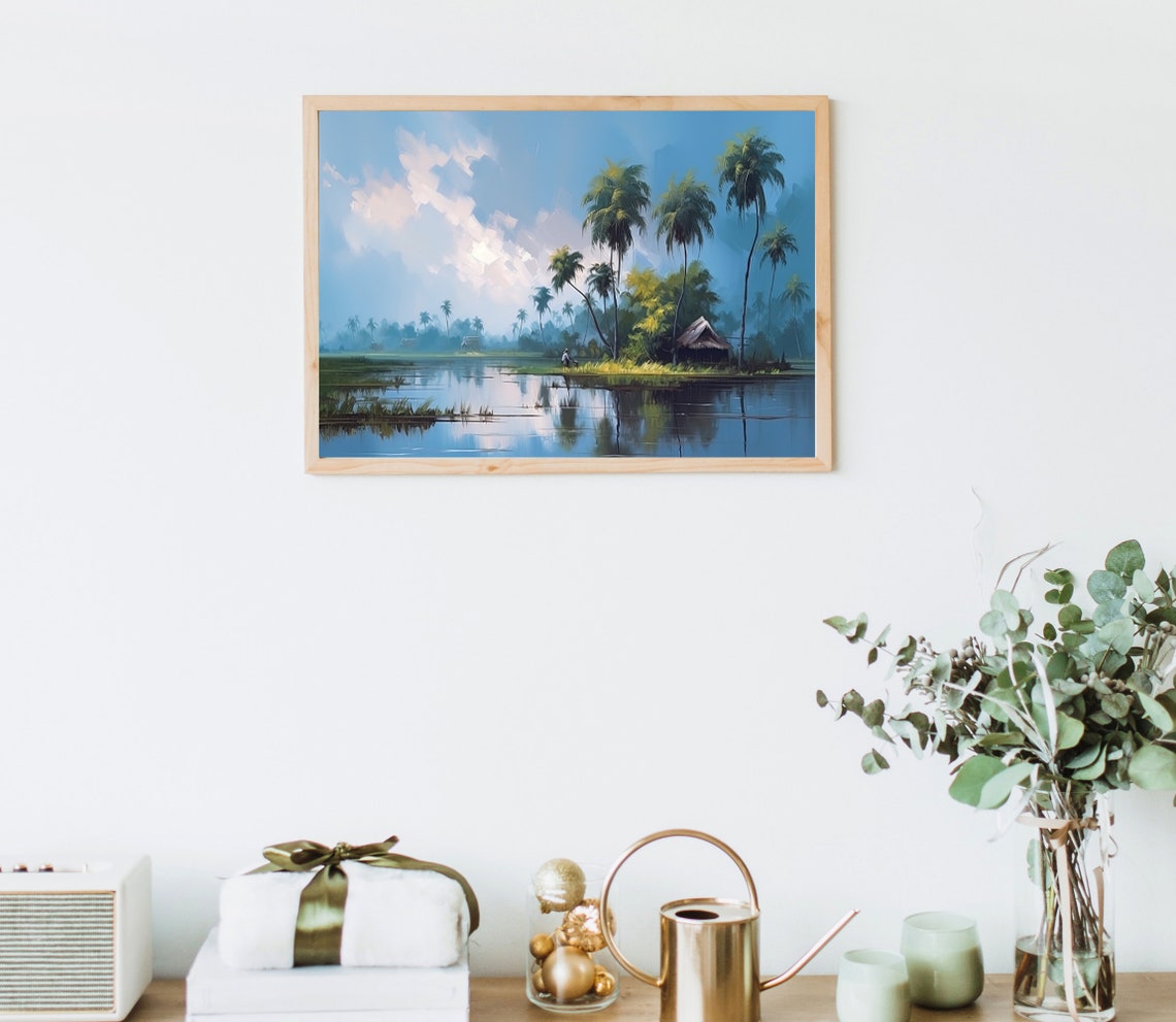 Serene Kerala Backwaters With Palm Trees And A Thatched Hut Poster - Image 4