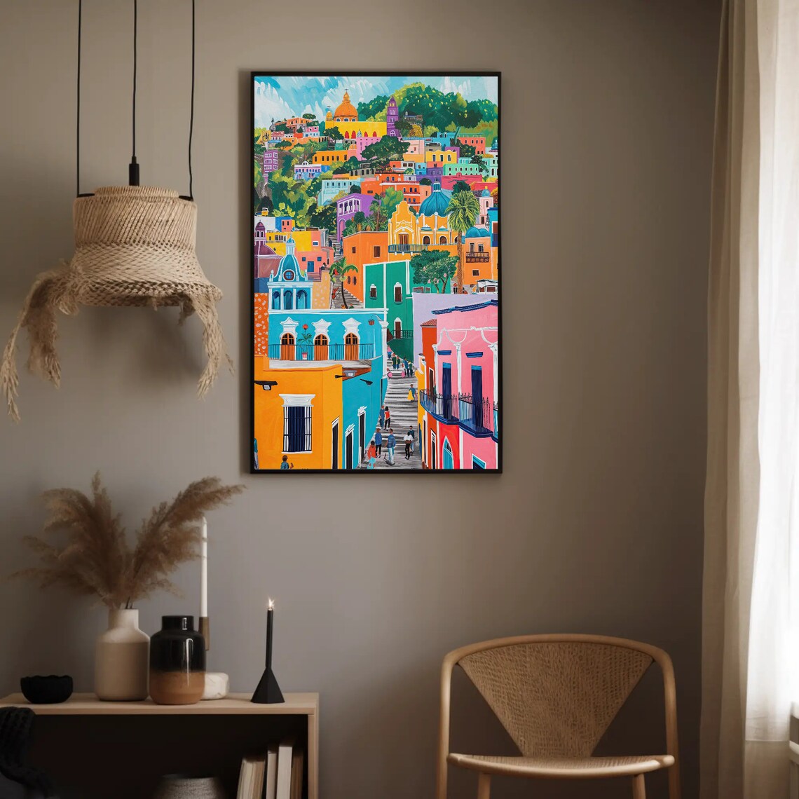 Guanajuato Mexico Steep Street Colorful Houses Staircase Wall Art - Image 5