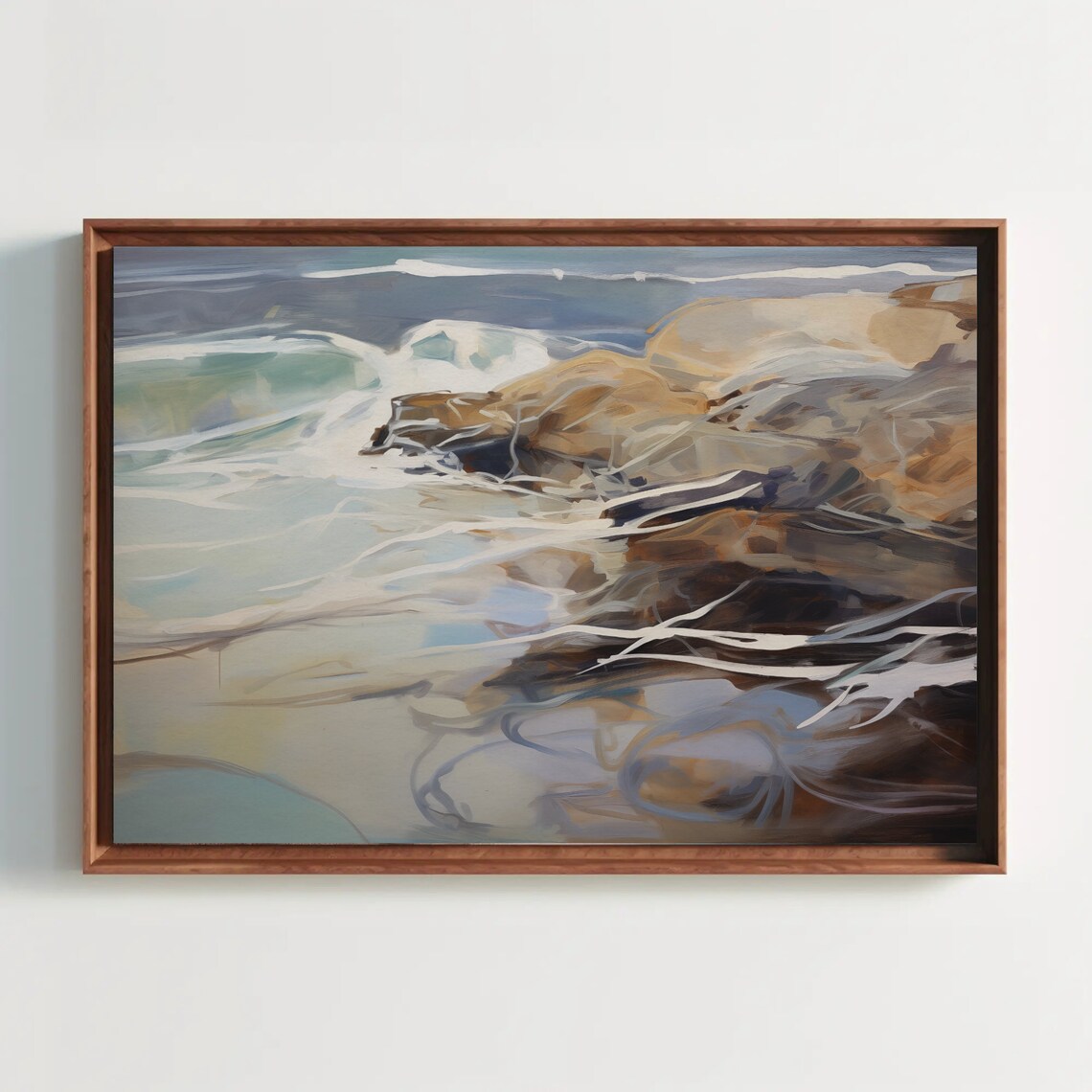Ocean Waves Crashing Rocky Shore Abstract Coastal Scene Art Print