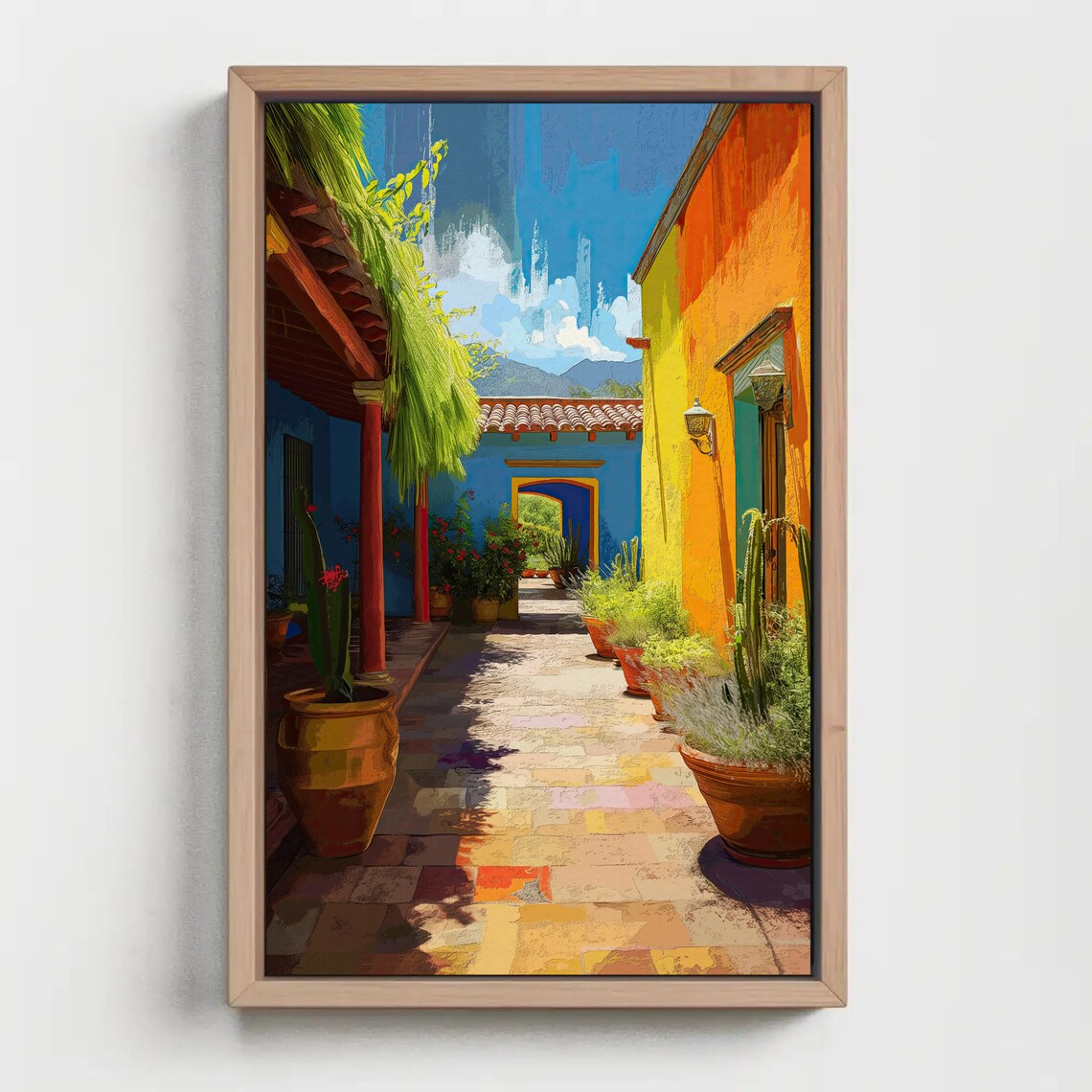Colorful Mexican Courtyard Colonial Street Vibrant Painting Poster - Image 2