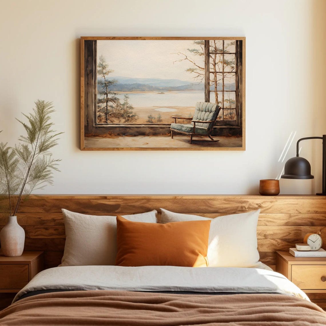 Window View Beautiful Lake And Mountain Landscape Painting Nature Wall Decor Cabin Wall Art Rustic Art Ready To Hang - Image 5