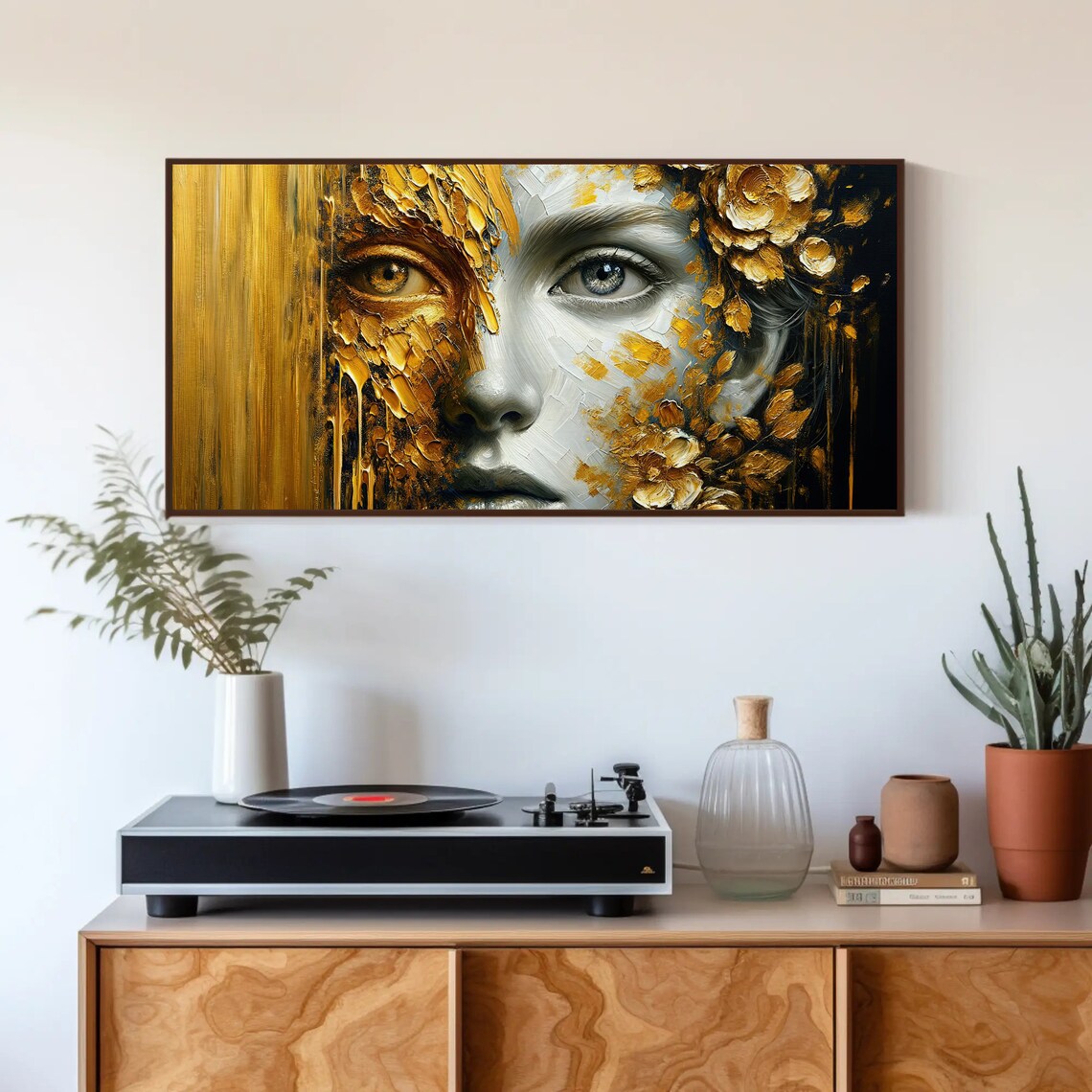 Golden Glimpse Portrait, Luxurious Hallway Art Print - Image 4