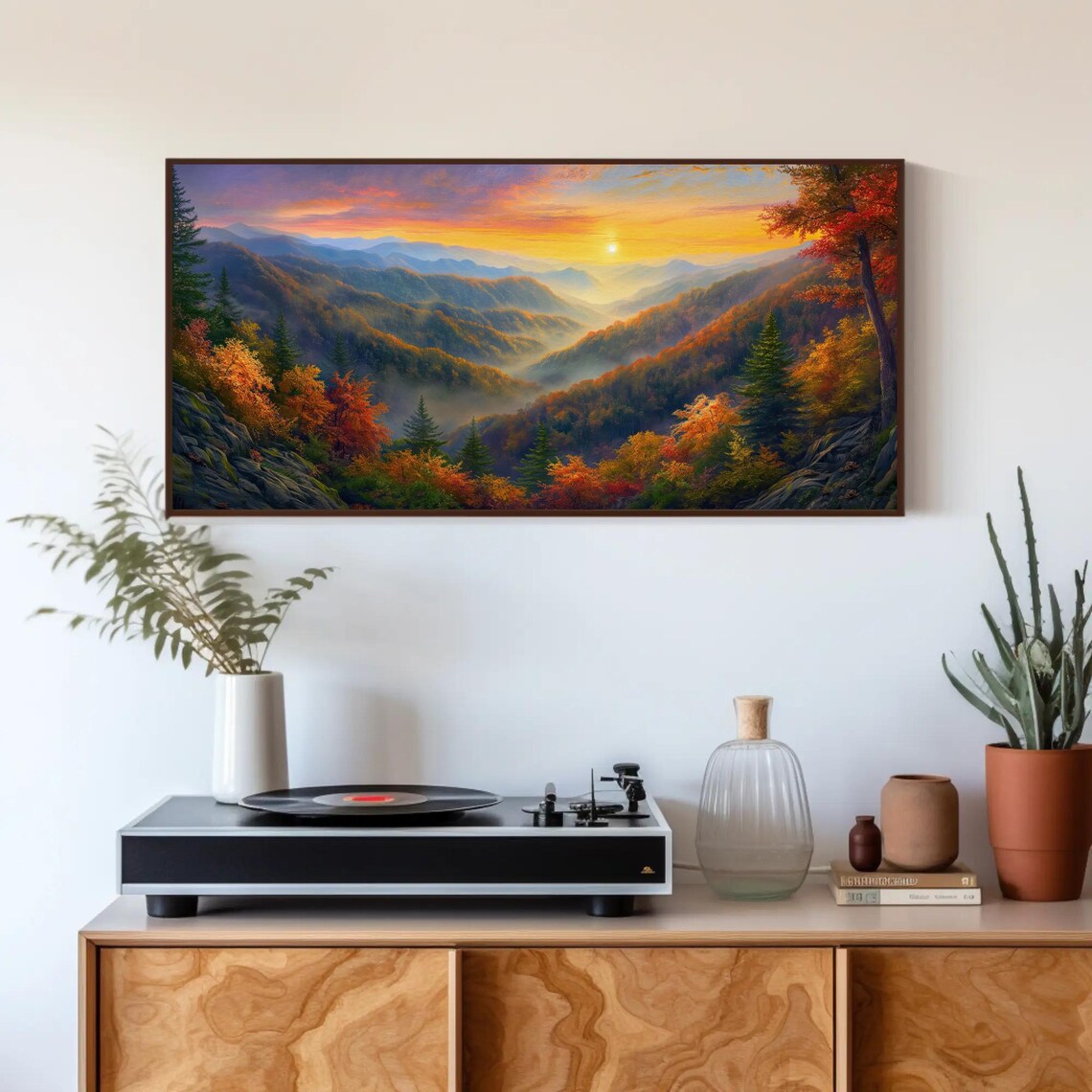 Sunset Valley Autumn Mountain Panorama Landscape Painting Poster - Image 5