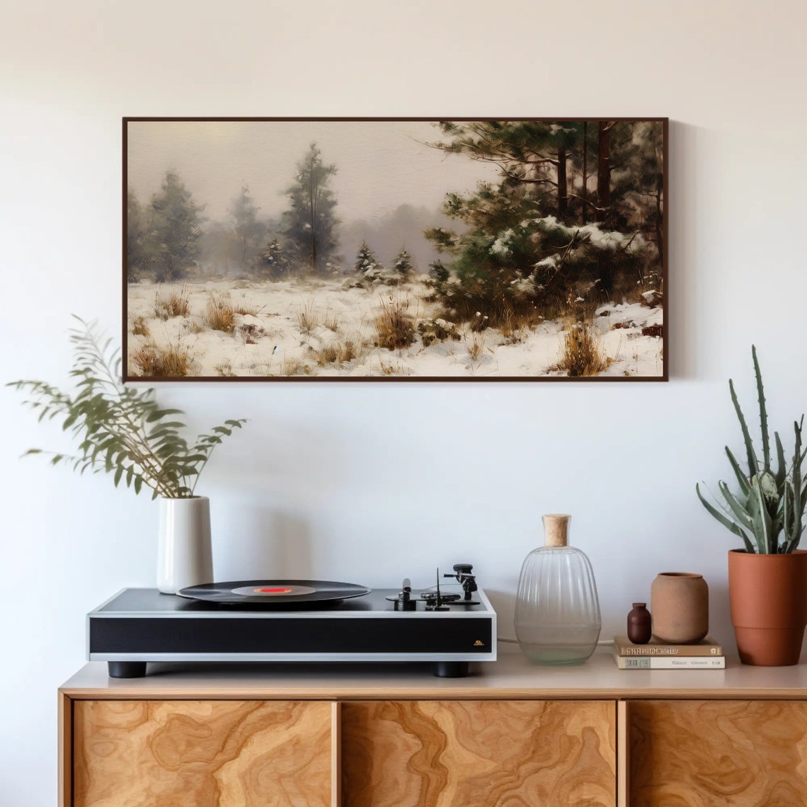 Misty Winter Fir Forest Snowy Landscape Impressionist Painting Poster - Image 4
