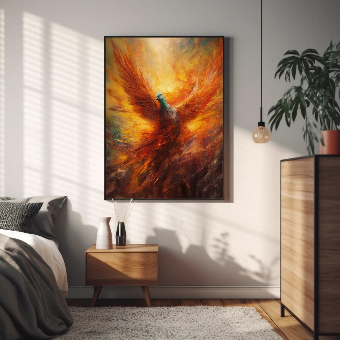 Majestic Phoenix Rising From Flames in a Fantasy Oil Painting Poster - Image 4