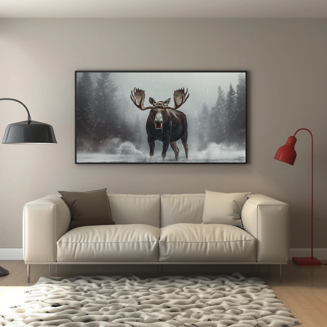 Close Up Moose With Grand Antlers Wading Through Snow Poster - Image 5