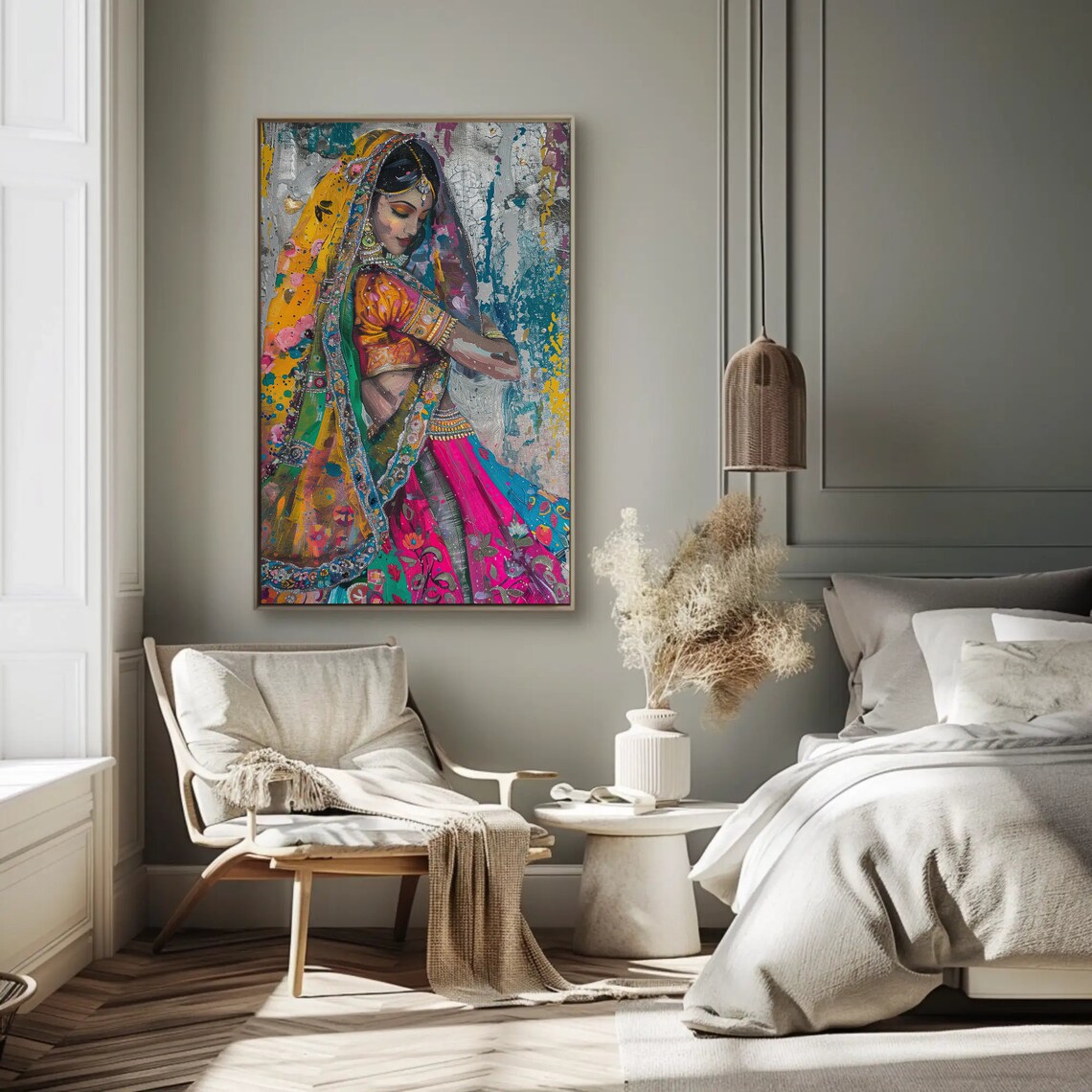 Indian Woman Abstract Painting, South Asian Wall Art - Image 2