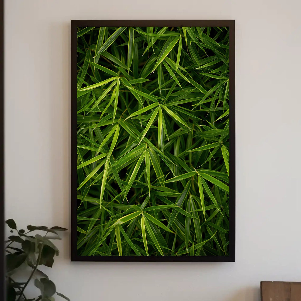 Overhead Green Bamboo Leaves Lush Tropical Foliage Texture Poster