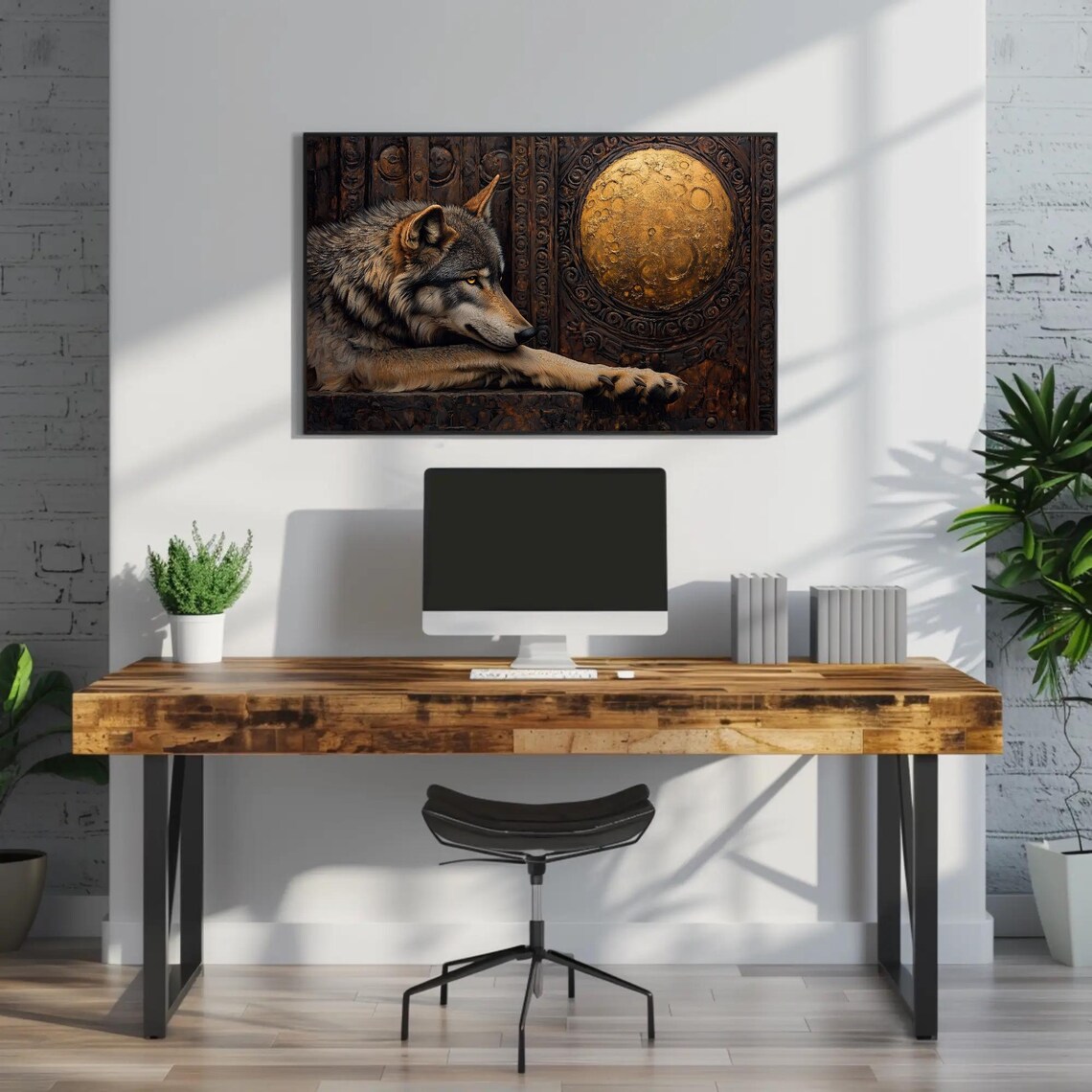Wolf Beside An Ornate Carved Door With A Golden Moon Gothic Poster - Image 2