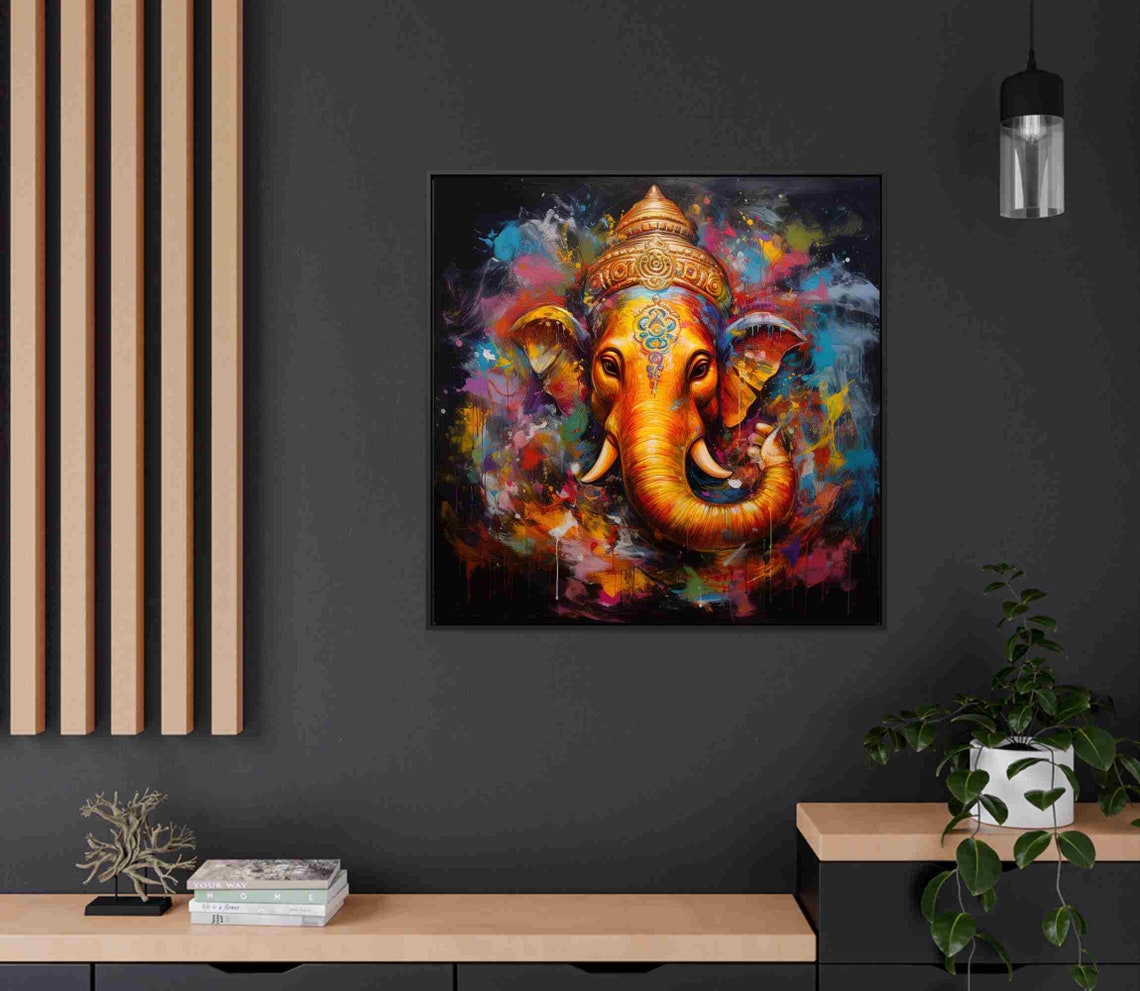 Psychedelic Ganesha Elephant Head Colorful Neon Splash Art Poster - Image 2