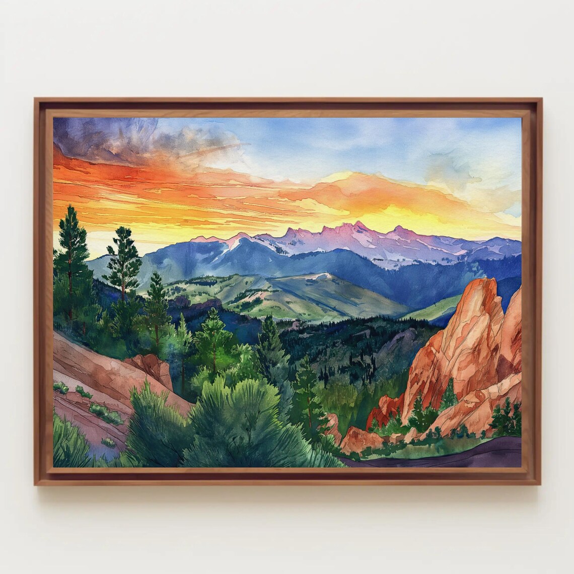 Colorado Springs Sunset Red Rocks Mountain Watercolor Scenic Poster - Image 3