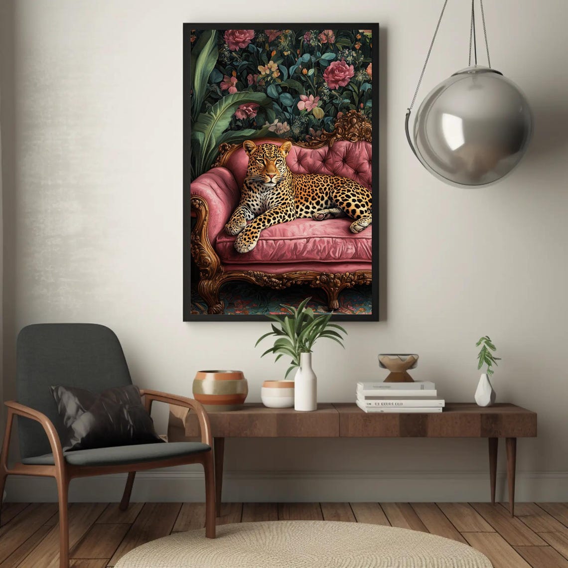 Leopard Lounging On A Pink Velvet Sofa Glam Wildlife Art Poster - Image 5