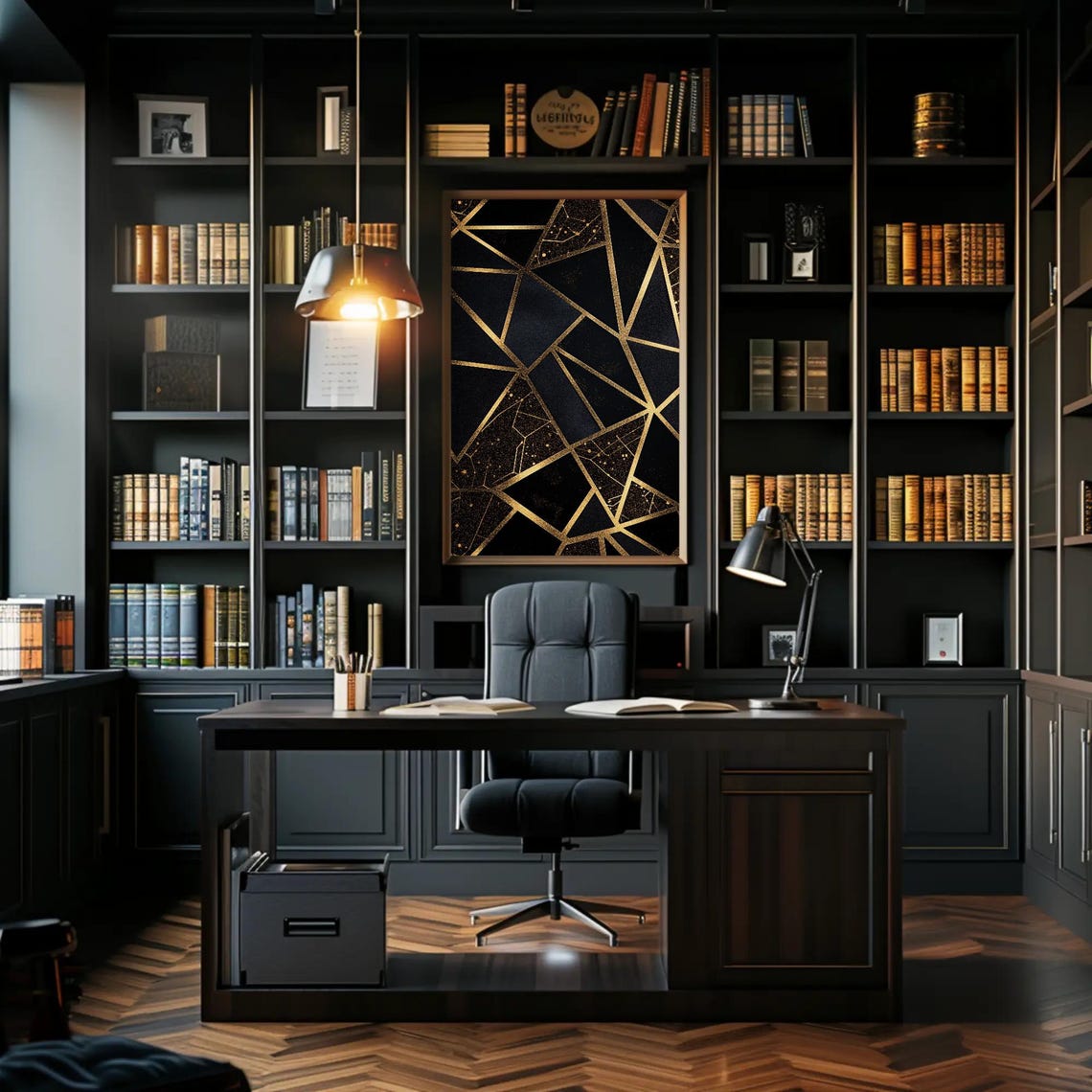 Luxury Black And Gold Geometric Abstract Art Deco Style Poster - Image 2