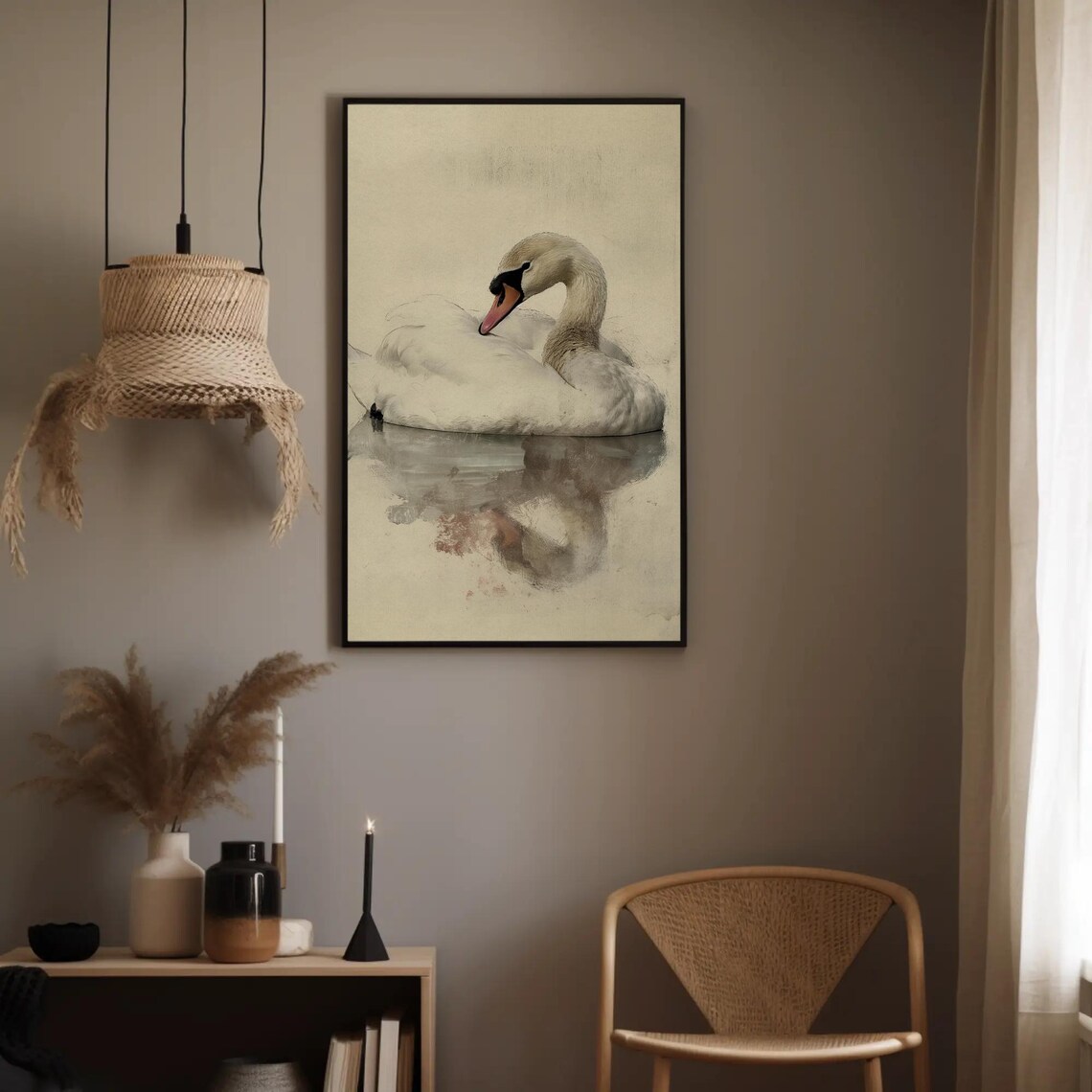 Elegant White Swan Watercolor Preening On Calm Water Art Poster - Image 5