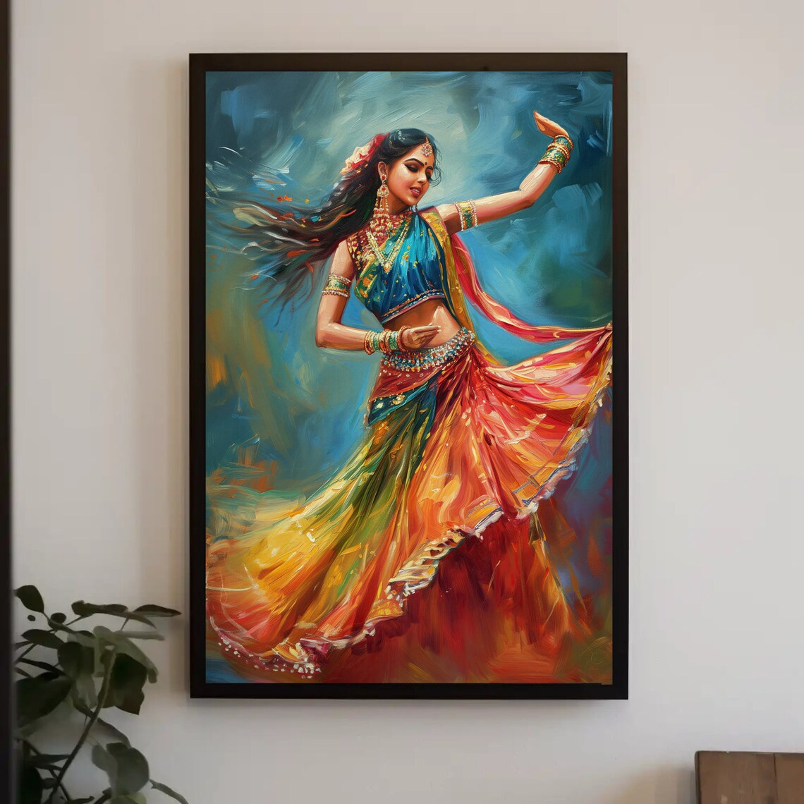 Indian Folk Dancer Colorful Swirling Dress Art Painting Poster