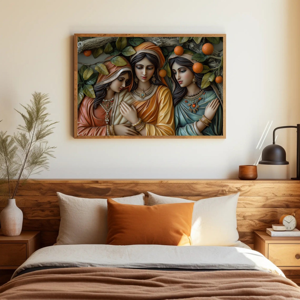 Three Indian Sisters Orange Tree Traditional Dress Relief Poster - Image 5