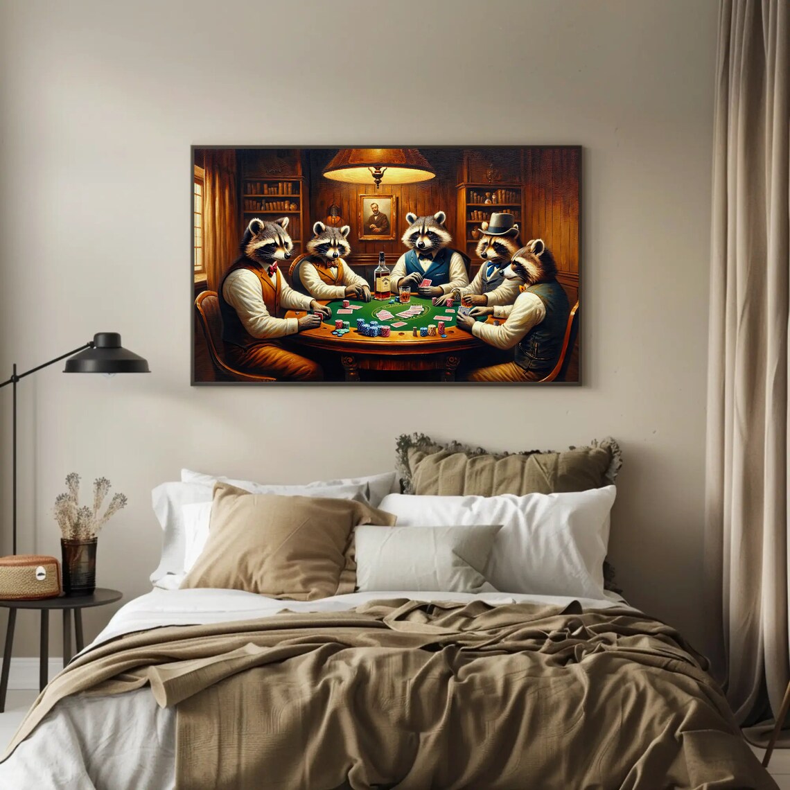 Raccoons Playing Poker Around Table Whimsical Oil Painting Poster - Image 4