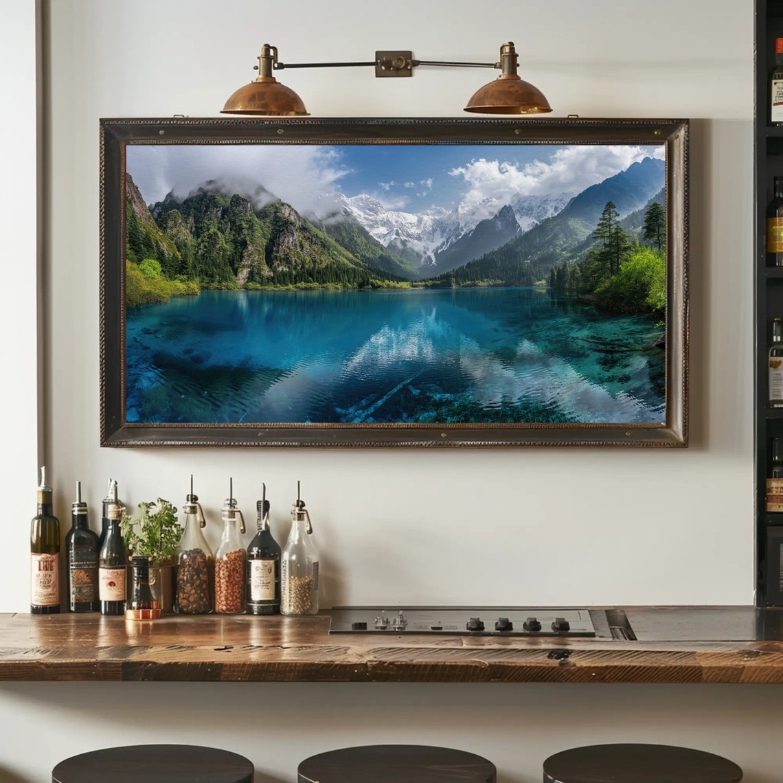 Turquoise Mountain Lake with Snow Peak Reflections Scenic View Poster - Image 3