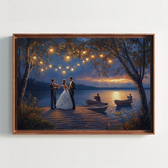 Romantic Couple Dancing By The Lake Print Elegant Love Scene Wall Art Anniversary Gift For Him Or Her