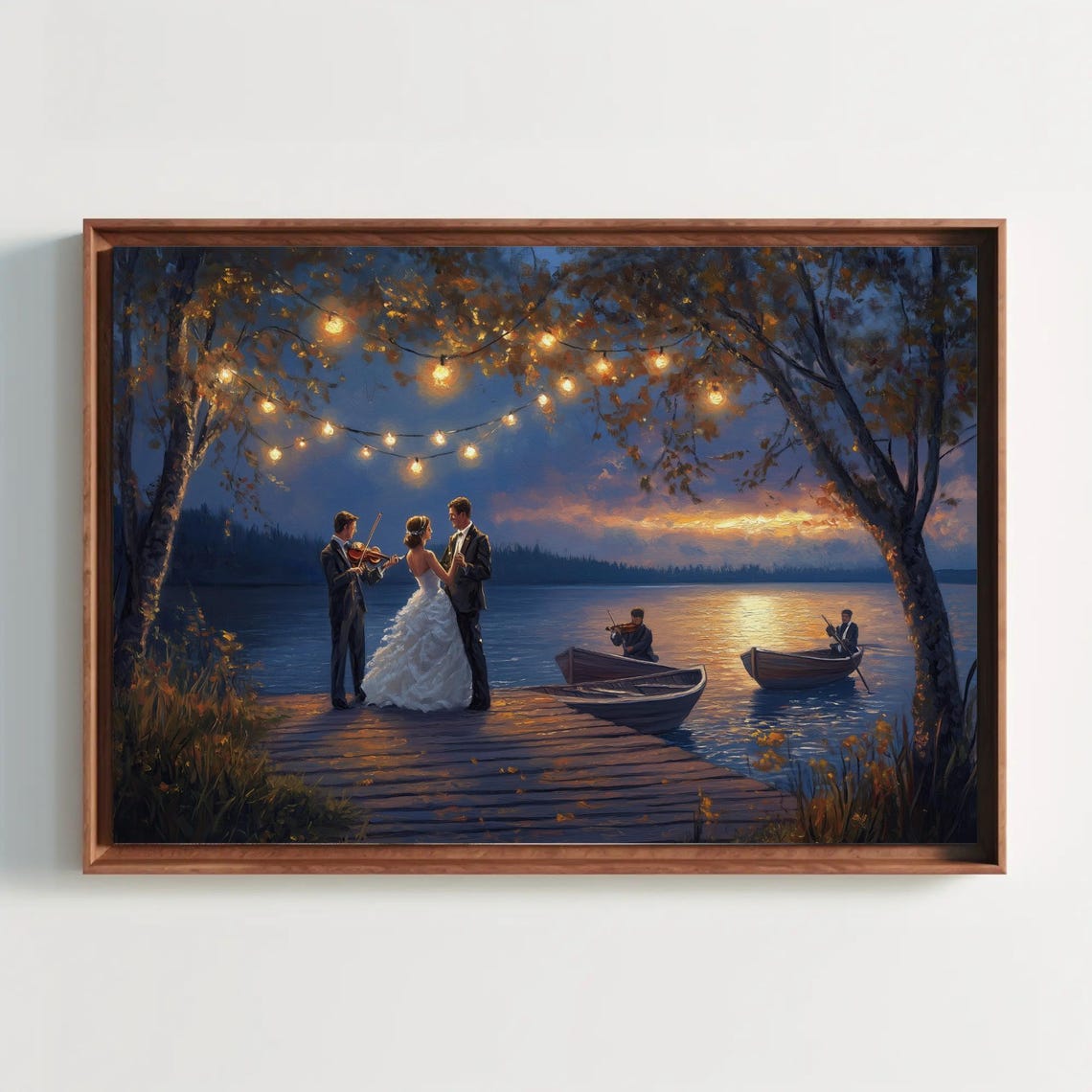 Romantic Wedding First Dance On A Lake Dock At Dusk Art Poster