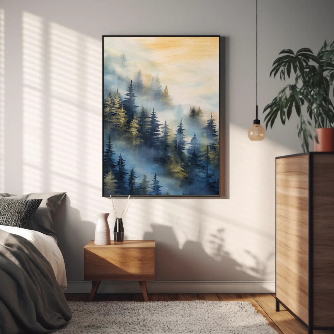 Abstract Mountain Fog Wall Art Nature Print For Modern Living Room Framed Decor - Image 4