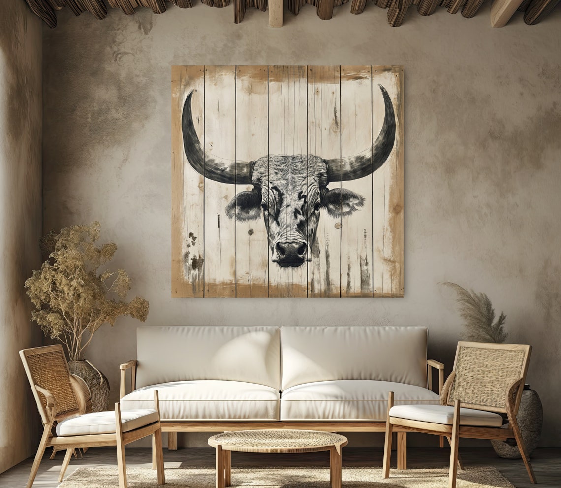 Texas Longhorn Skull On Weathered Wood Western Ranch Wall Poster - Image 2