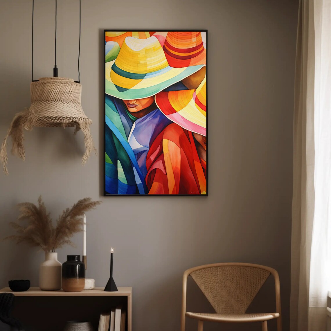 Women in Colorful Sombrero Hats Bold Abstract Mexican Poster - Image 3