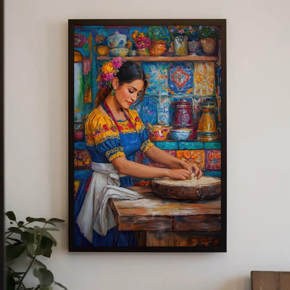 Traditional Mexican Woman Making Tortillas Art Print
