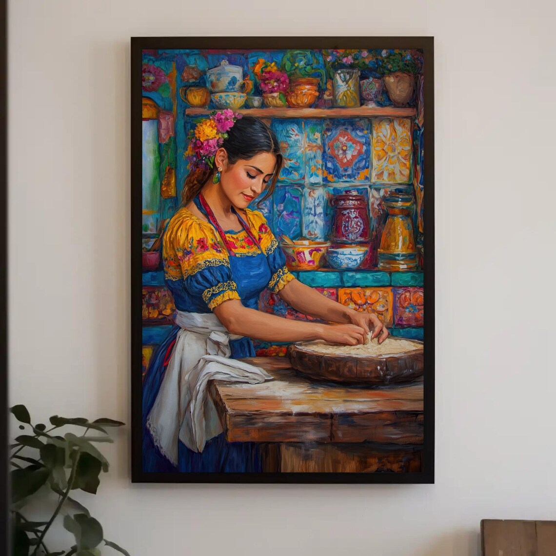 Traditional Mexican Woman Making Tortillas Art Print