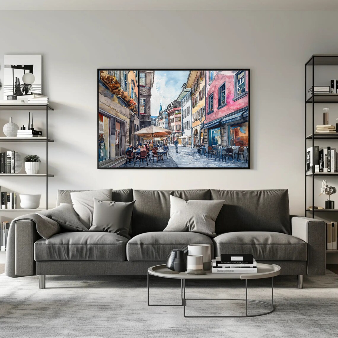 Zurich Switzerland Street Watercolor Scenic Art Print - Image 3