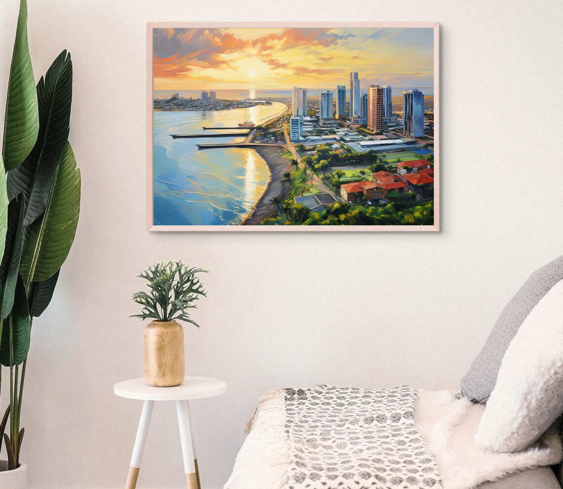 Durban South Africa Beachfront Skyline Glowing at Sunrise Poster - Image 4