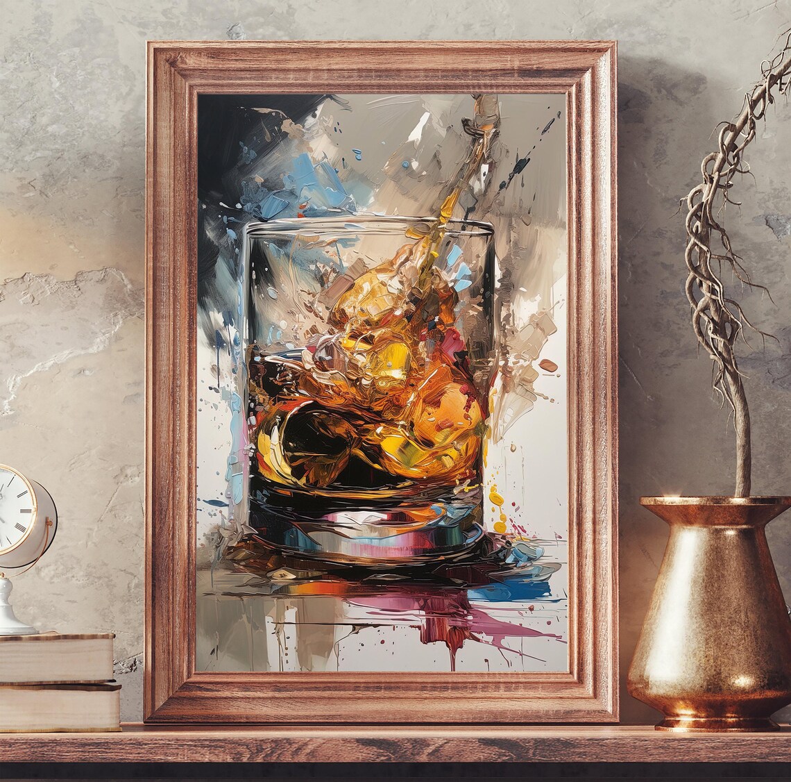 Abstract Whiskey Glass With Golden Splash Impasto Oil Painting Poster - Image 3
