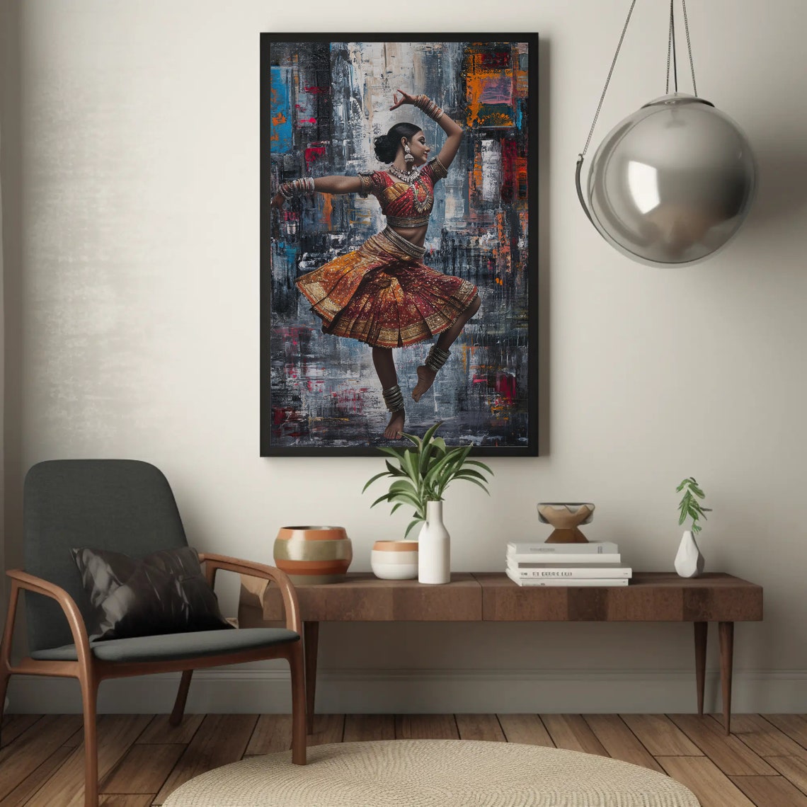 Indian Classical Dancer In Cityscape Abstract Painting Poster - Image 3
