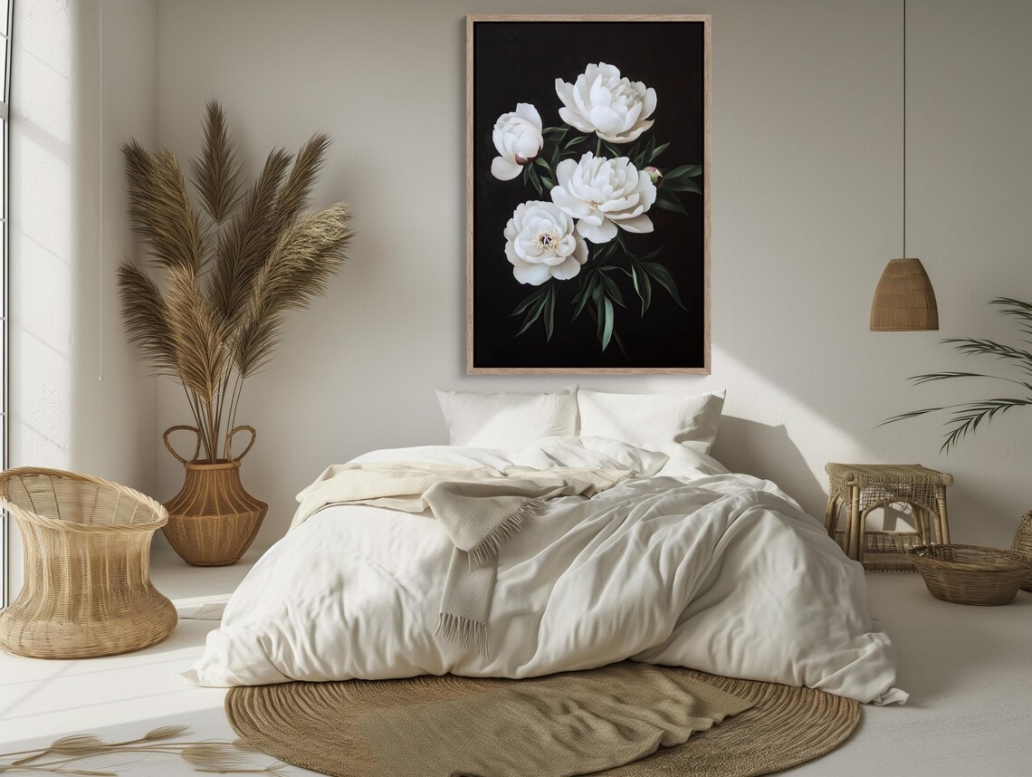 White Peonies, Elegant Floral Wall Art Print - Image 3