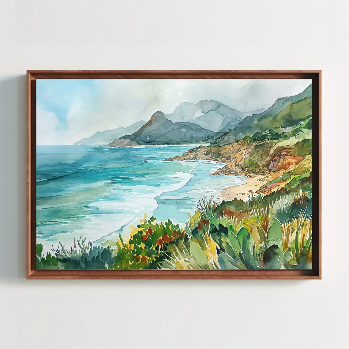 South Africa Garden Route Coastal Cliffs Watercolor Landscape Poster